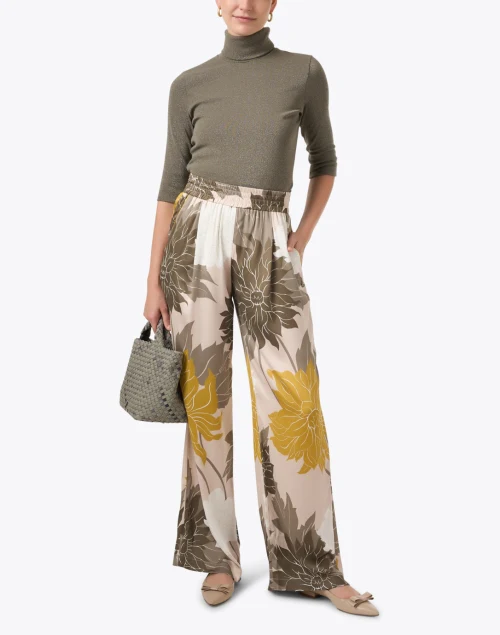 Neutral Floral Silk Wide Leg Pant