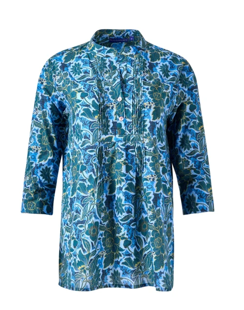 Arles Blue Floral Print Cotton Top