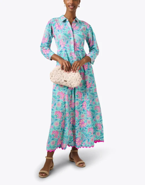 Aqua and Pink Print Dress