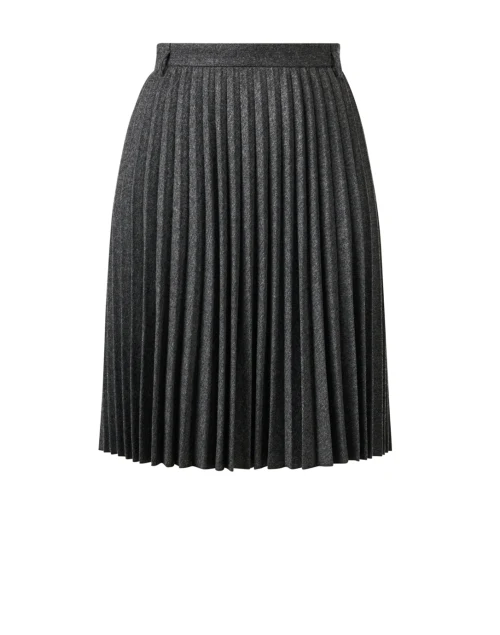Grey Herringbone Pleated Midi Skirt