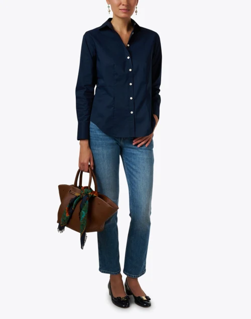 Diane Navy Button Front Blouse