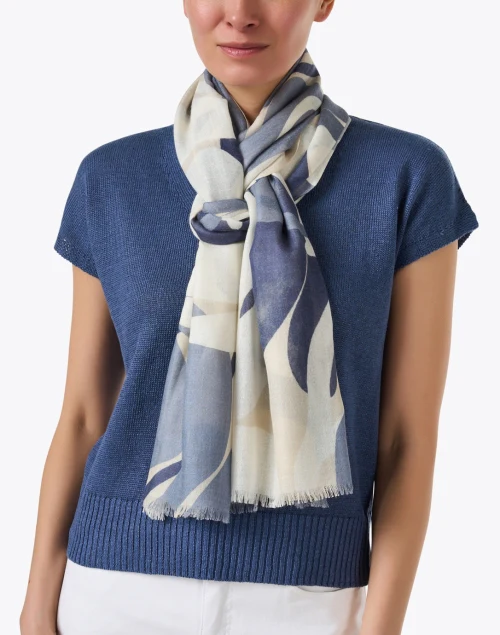 Navy and Ivory Print Scarf