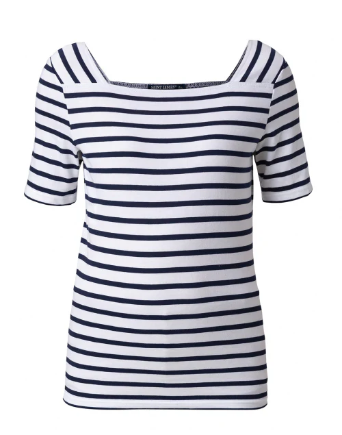 Pleneuf White and Navy Striped Cotton Top