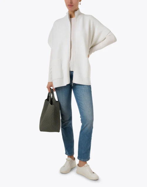 Light Grey Wool Cashmere Zip Poncho