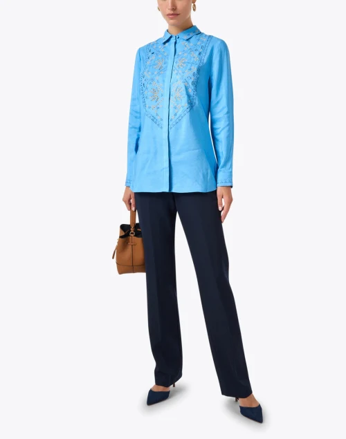 Genevieve Blue Embroidered Blouse