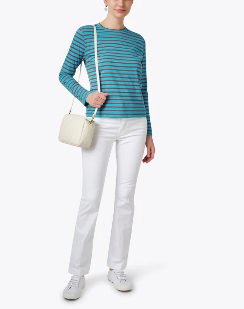Turquoise and Red Striped Top