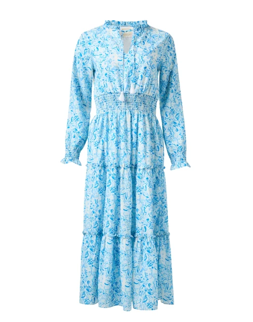 Blue Watercolor Print Crepe Dress
