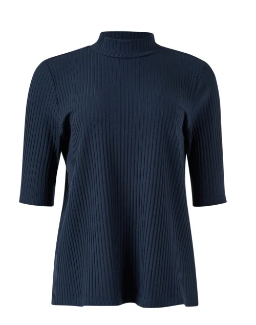 Deep Blue Ribbed Mock Neck Top