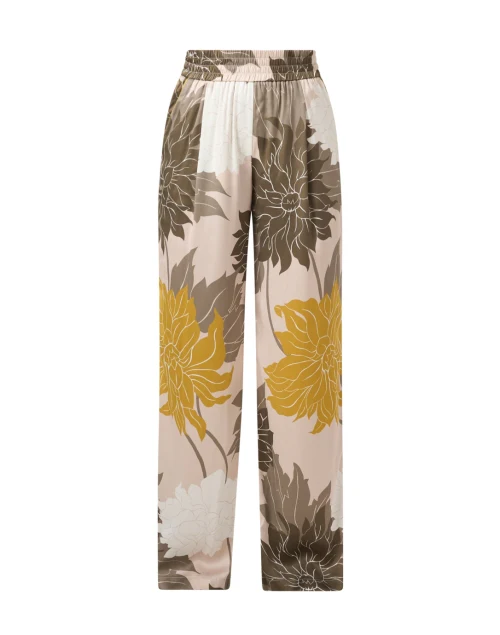 Neutral Floral Silk Wide Leg Pant