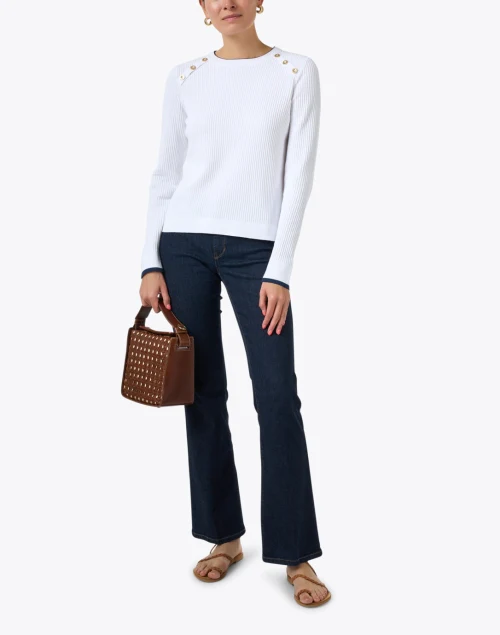 White Cotton Button Detail Sweater
