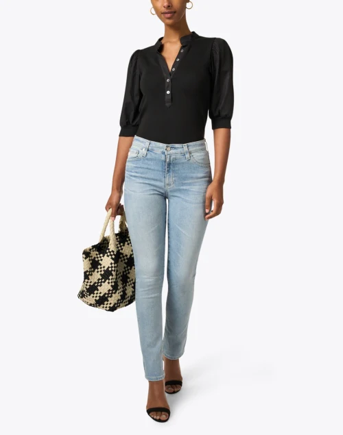 Coralee Black Jersey Puff Sleeve Top