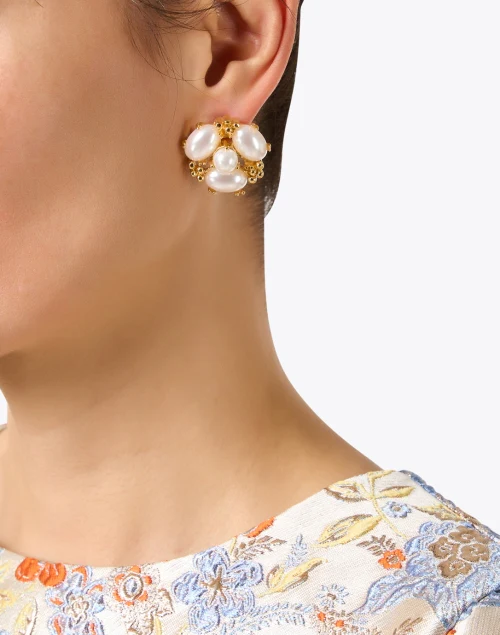 Pearl and Gold Cluster Earrings