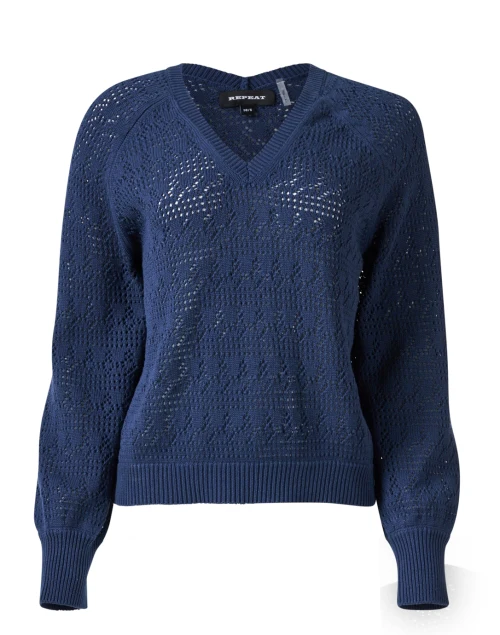 Navy Cotton Pointelle Sweater