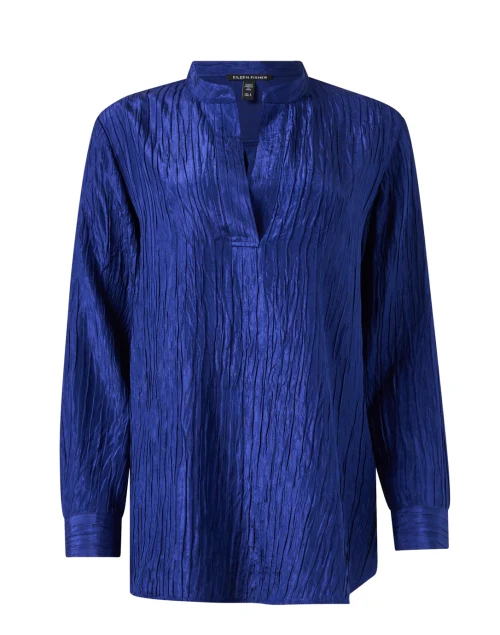 Blue Silk Jacquard Tunic Top