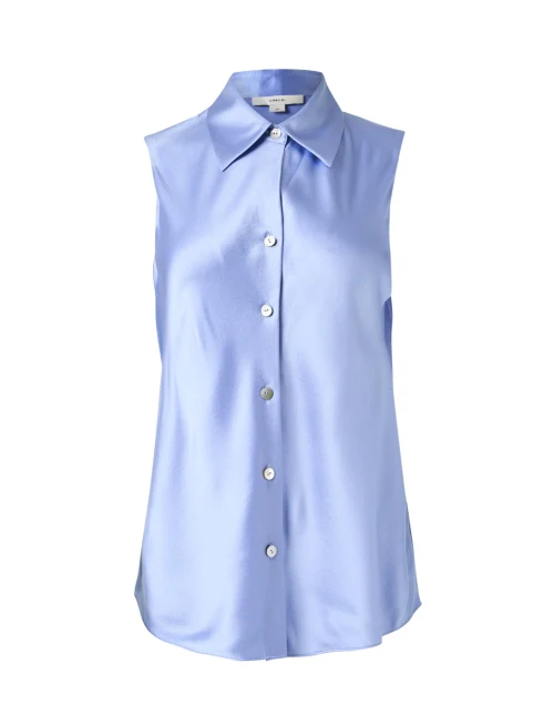 Blue Silk Sleeveless Blouse