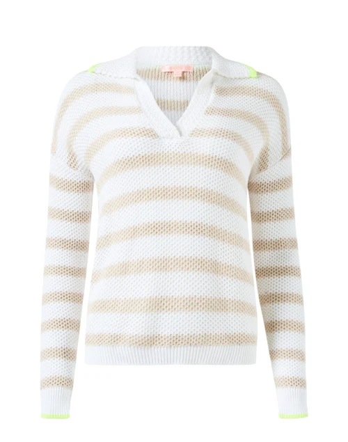 Beige and White Striped Cotton Sweater