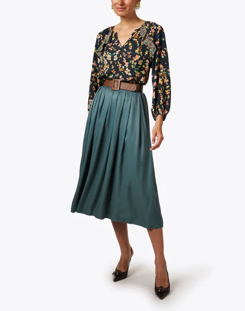 Green Pleated Midi Skirt