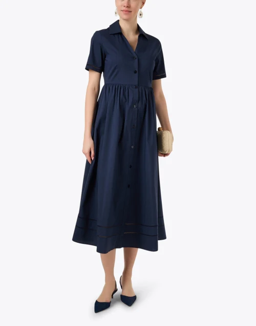 Navy Cotton Poplin Shirt Dress