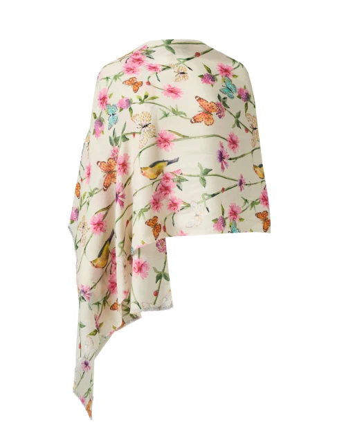 Ivory Floral Print Beaded Scarf