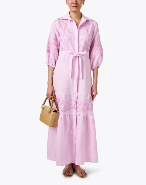 Zena Pink Embroidered Linen Dress