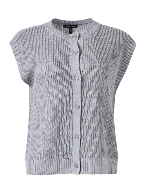 Grey Ribbed Sleeveless Cardigan