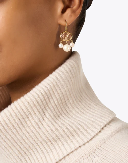 Red Stone Pearl Drop Earrings