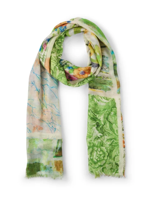 Green Floral Print Cashmere Silk Scarf