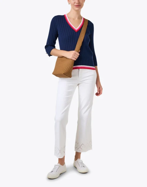Navy Contrast Trim Cotton Sweater