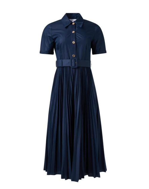 Cally Navy Pleated Shirt Dress