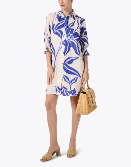 Miller Beige and Blue Batik Print Linen Dress