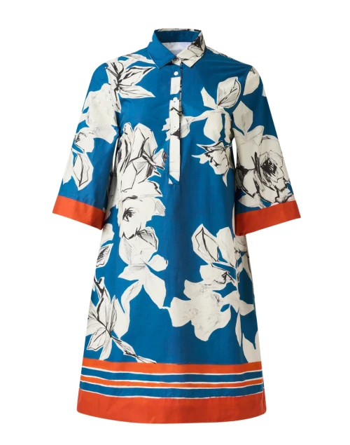 Jackalyn Blue and Orange Print Shirt Dress