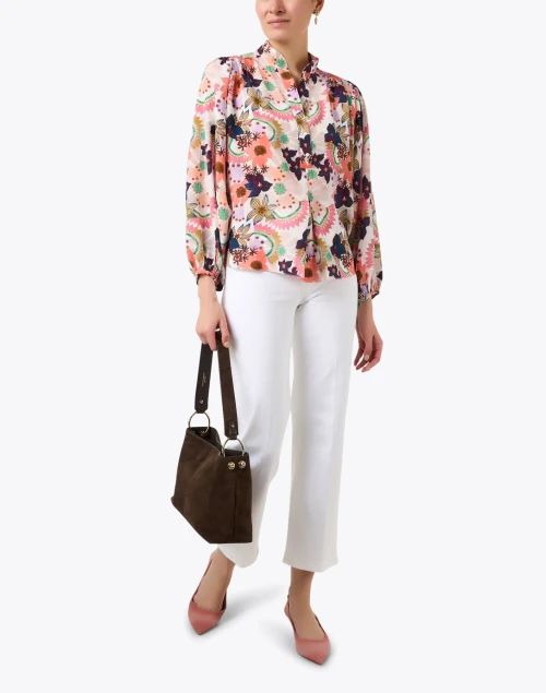 Villamarie Floral Print Silk Crepe Top