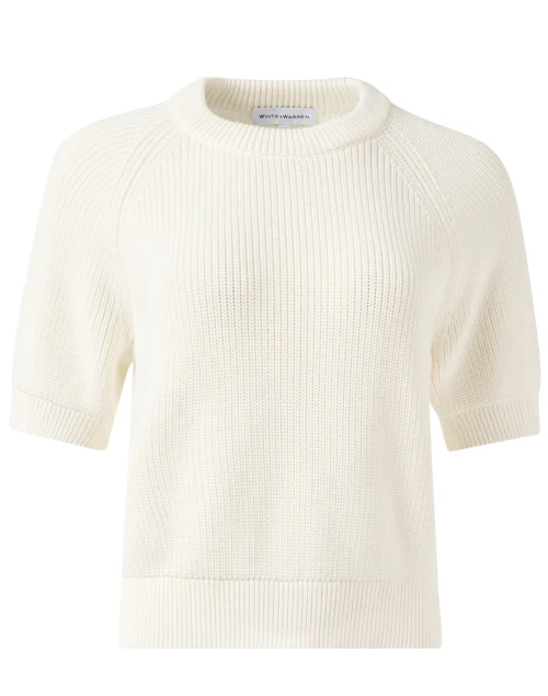 White Short Sleeve Cotton Sweater