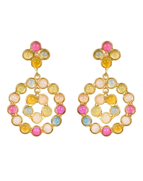 Gold Multi Stone Drop Earrings