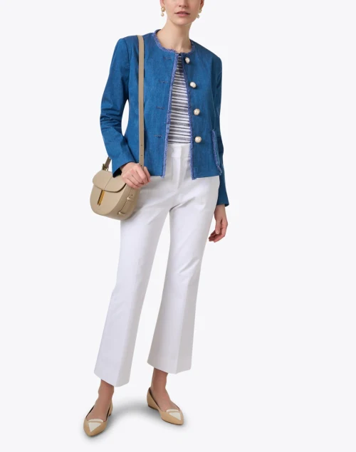 Podio White and Navy Striped Knit Top