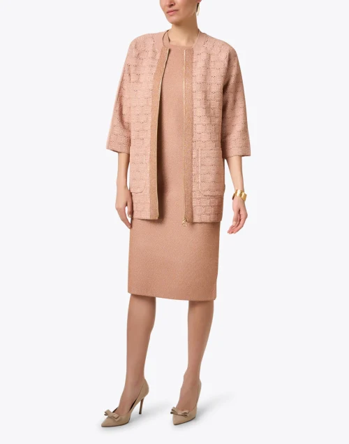 Pink Lurex Pointelle Knit Jacket