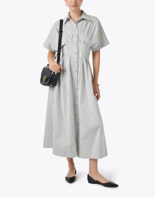 Mimi White and Black Stripe Shirt Dress