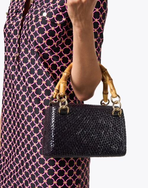Laila Black Straw Top Handle Bag