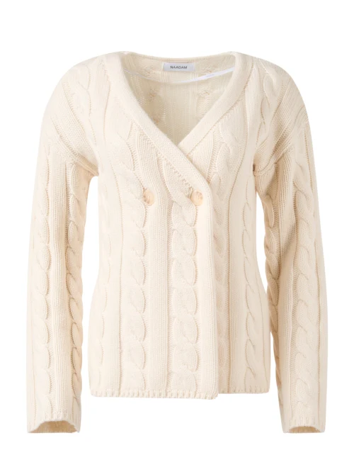 White Wool Cashmere Double Breasted Cardigan