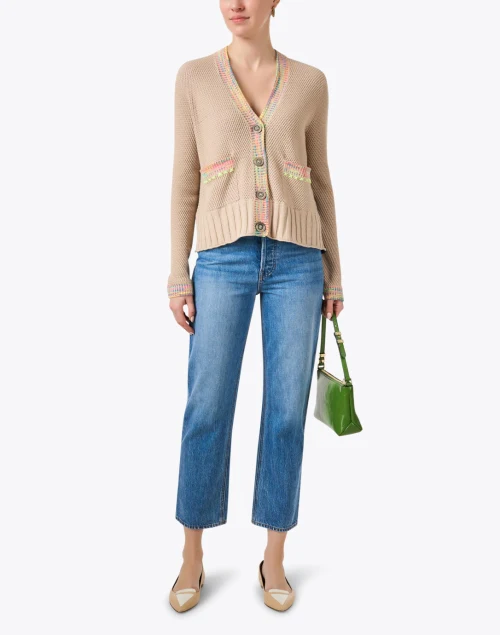 Beige and Navy Multi Stitch Cardigan