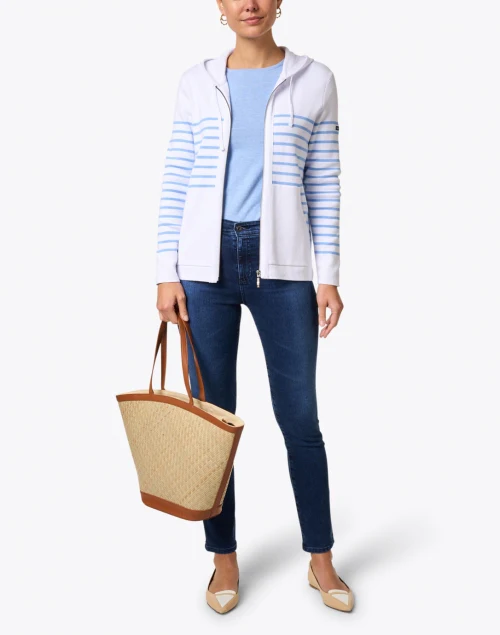 Blue Pima Cotton Boatneck Sweater
