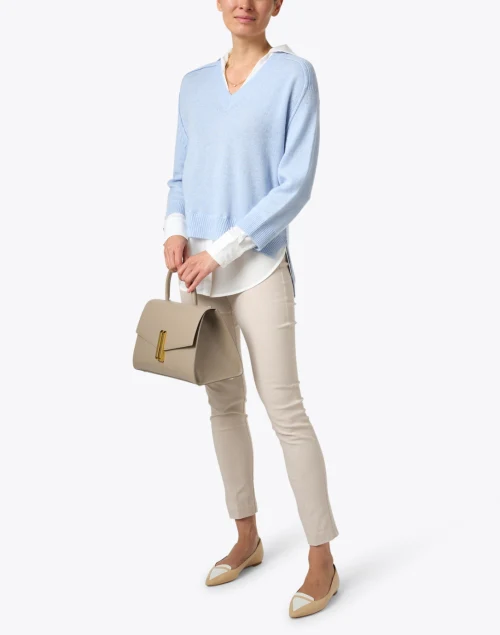Sky Blue Sweater with White Underlayer