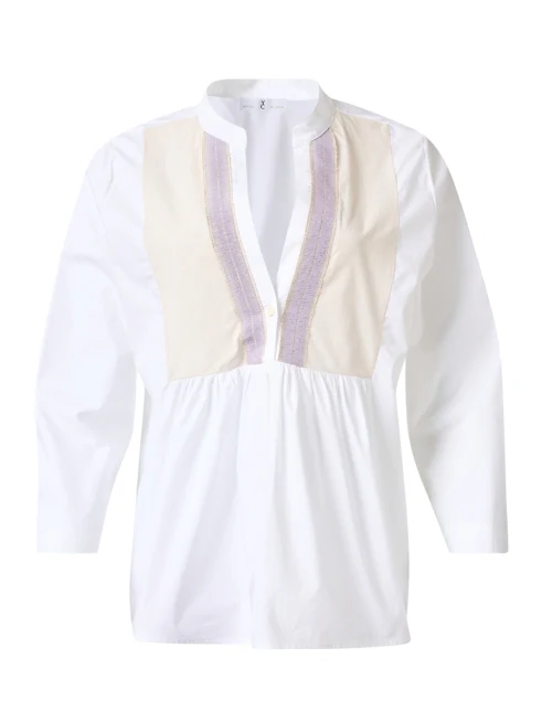 White Cotton Split Neck Blouse