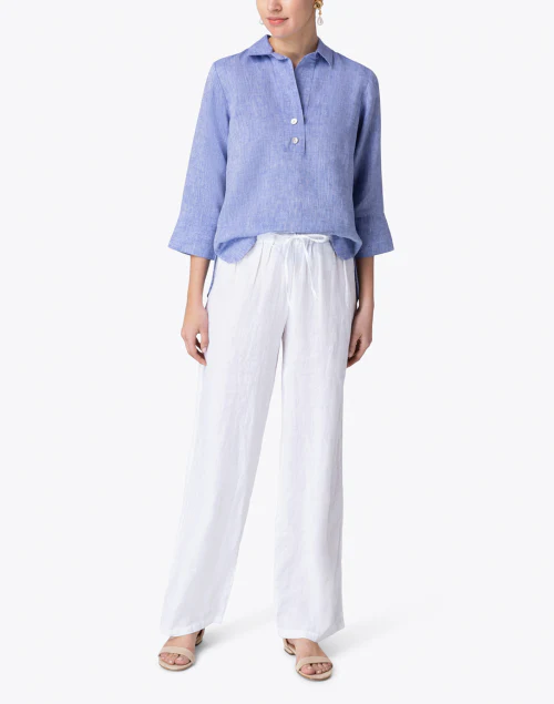 White Linen Wide Leg Drawstring Pant