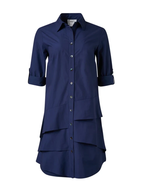 Jenna Navy Cotton Tiered Shirt Dress