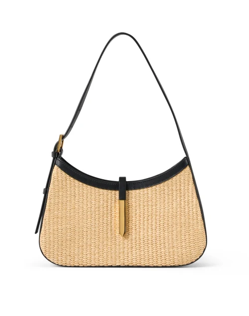 Tokyo Raffia and Black Leather Shoulder Bag