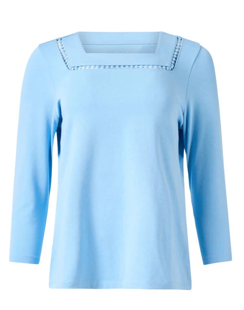 Blue Embroidered Knit Cotton Top