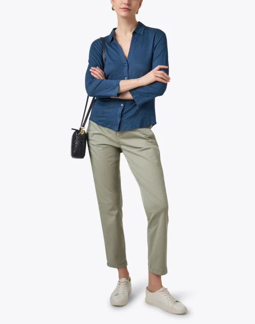 Blue Stretch Linen Shirt