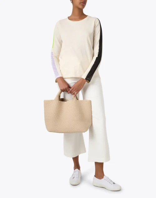 Cream Cotton Mesh Stripe Top