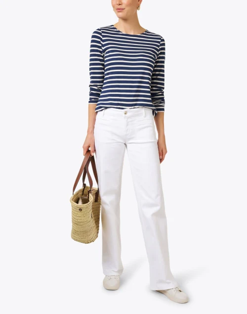 Minquidame Navy and Ecru Striped Cotton Top